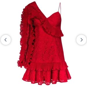 Timeless Asymmetric Sleeve Lace Mini dress
